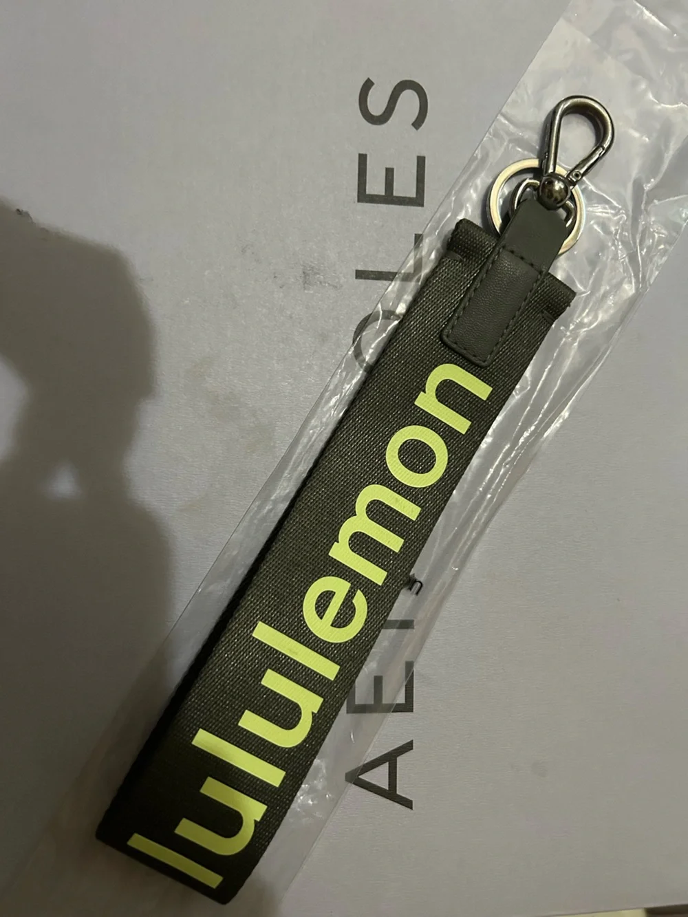lululemon athletica Olive Green Key Strap with Neon Yellow Logo
